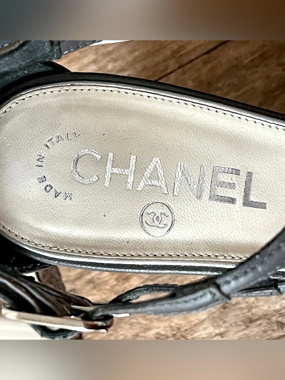 Chanel Grey Leather Strappy Cage Wedge Sandals Heels Shoes 40.5